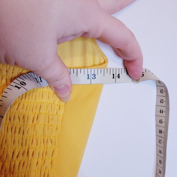 Purple Snow yellow wrap button detail sleeveless vneck smocked back dress Sz Sm - Picture 7 of 8